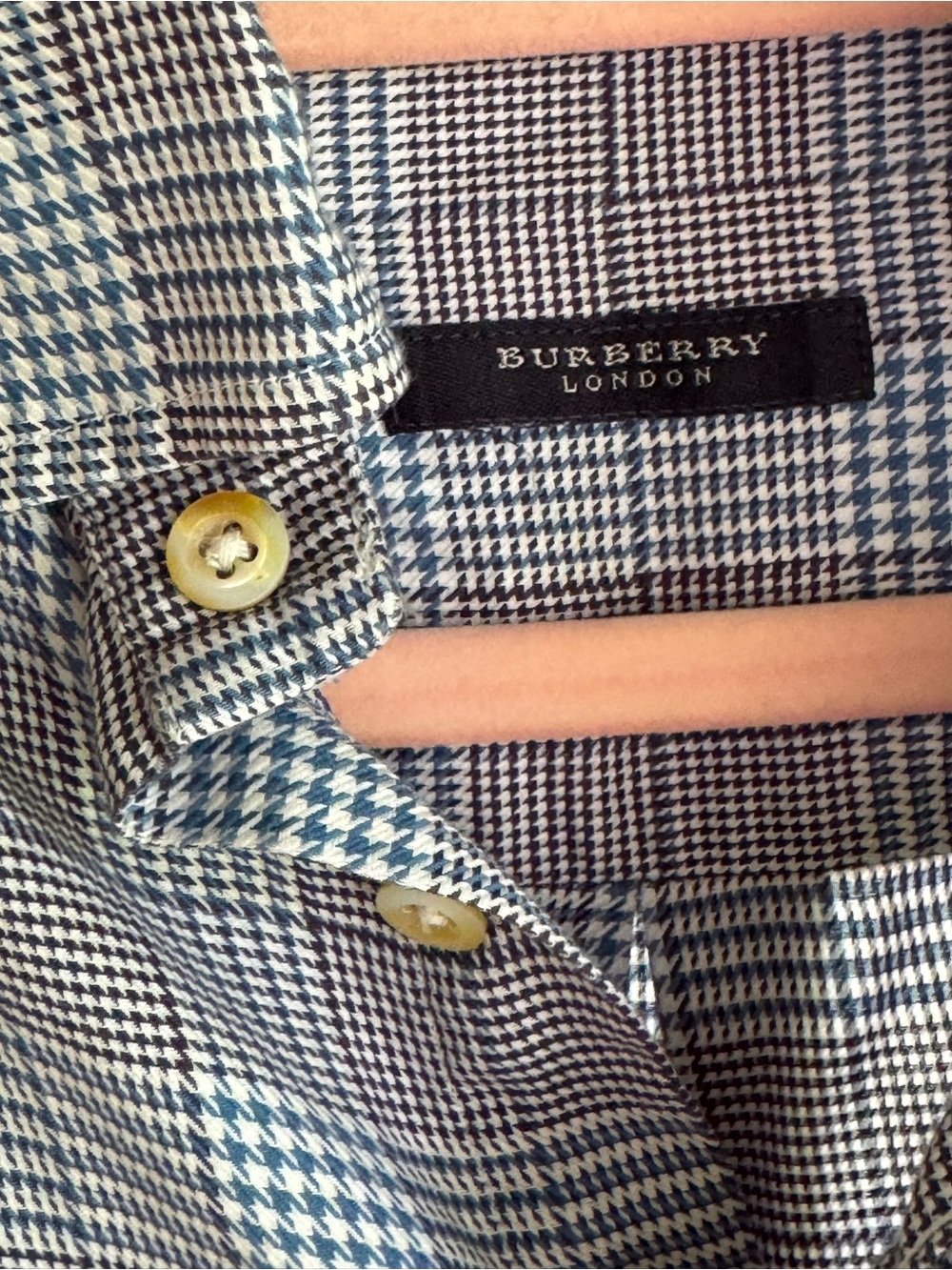Burberry London Blue and White Houndstooth Dress Shirt